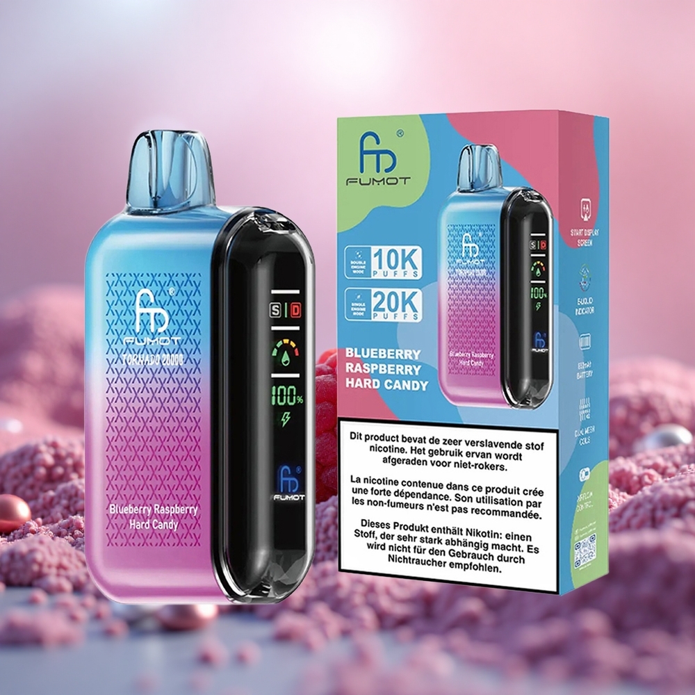 Bluberi Rasberi Gula-Gula Keras Fumot Tornado 20000 Puff Dual Mesh Coil