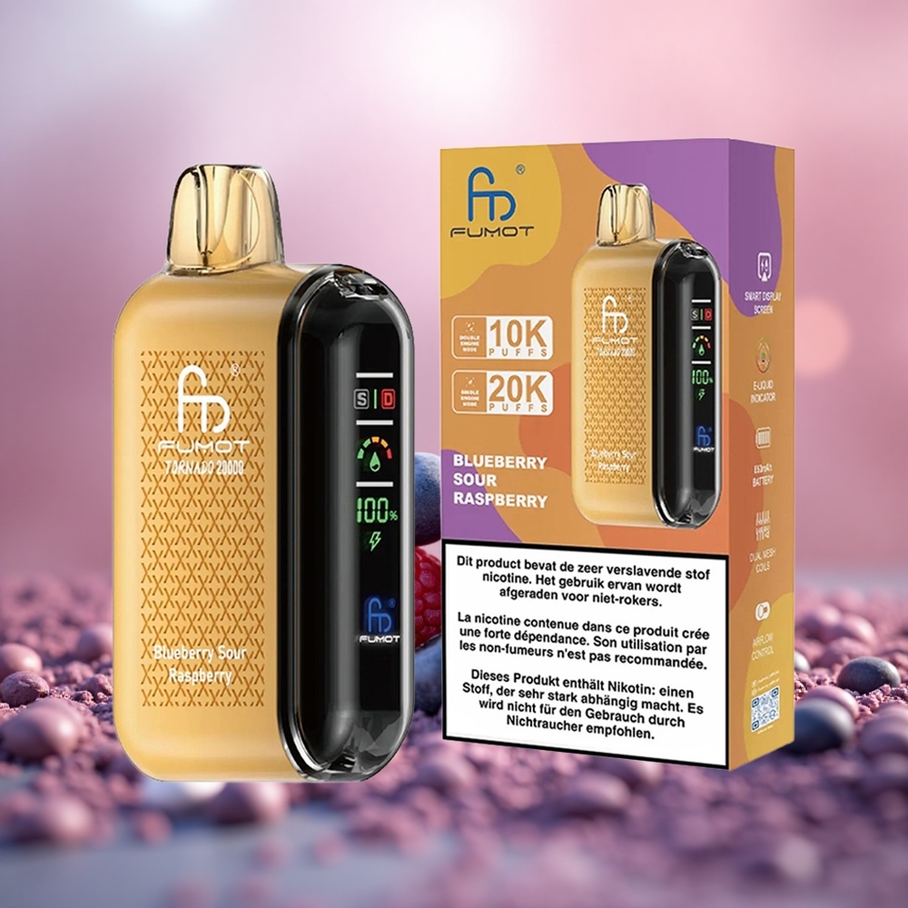 Blueberry Raspberry Masam Fumot Tornado 20000 Puff Dwi Gegelung Mesh