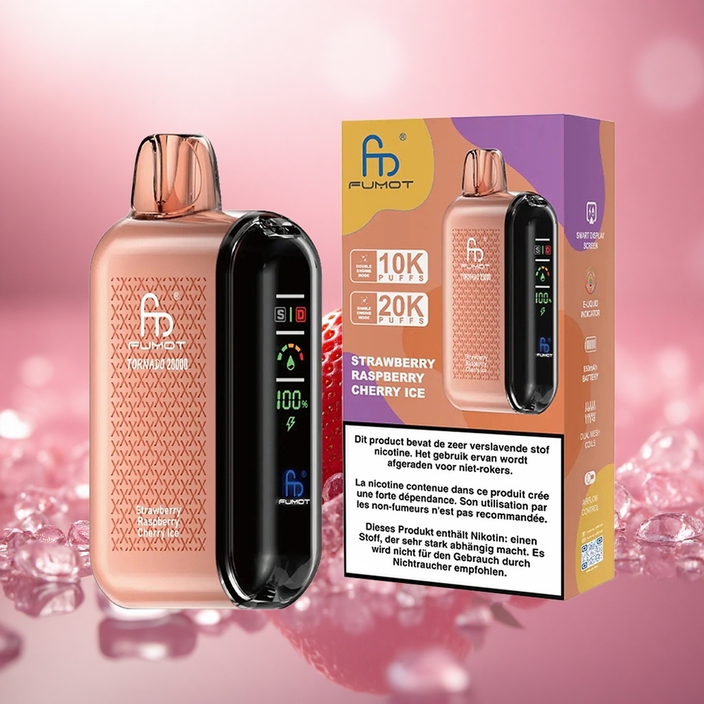 Strawberry Raspberry Cherry Ais Fumot Tornado 20000 Puffs Dual Mesh Coil