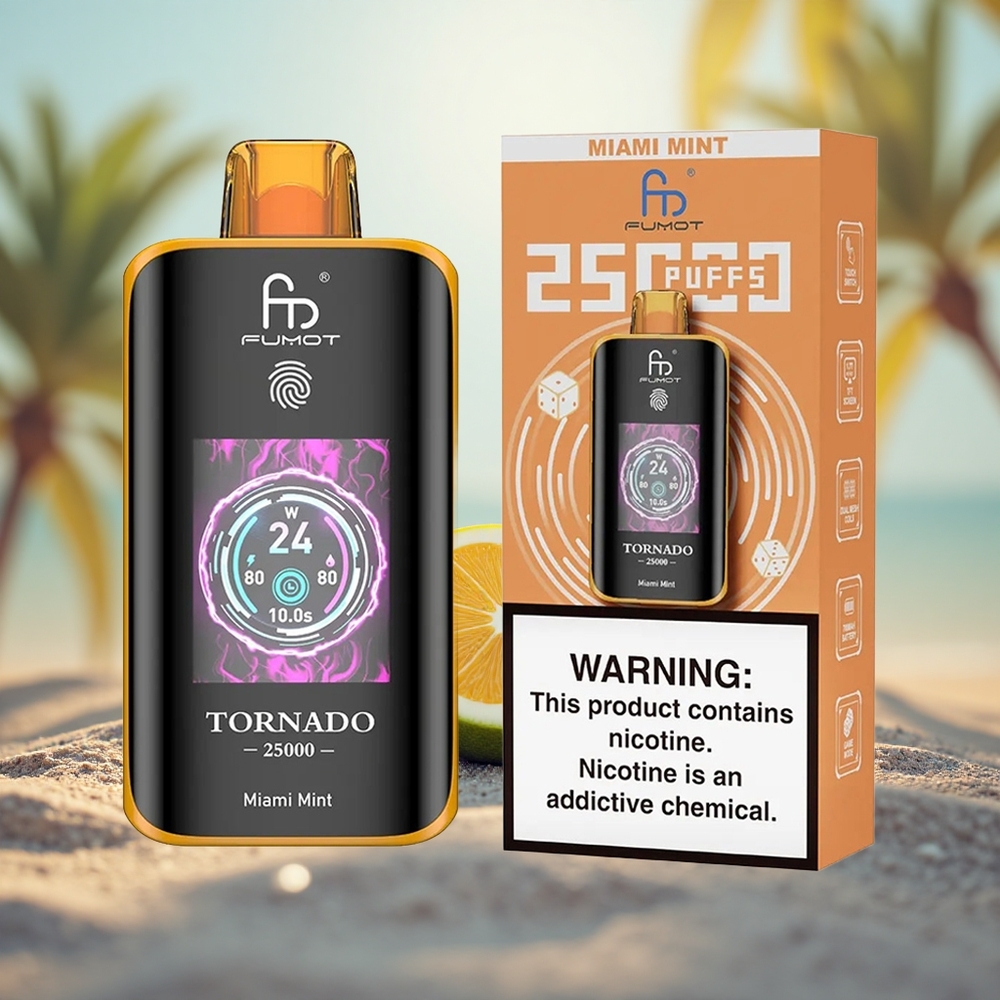 Mint Miami Fumot Tornado 25000 Puff Skrin HD Boleh Dicas Semula Port Jenis-C