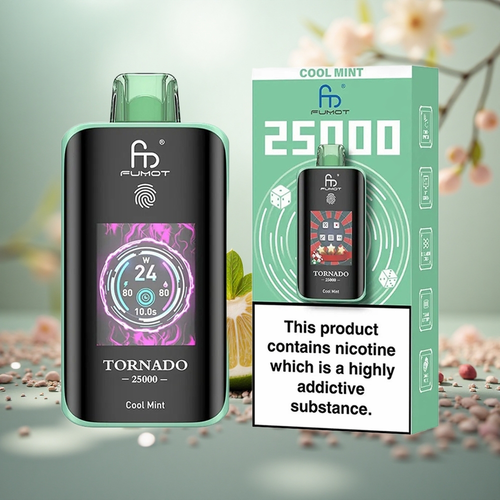 Pudina Sejuk Fumot Tornado 25000 Puffs Bateri Boleh Dicas Semula 700mAh