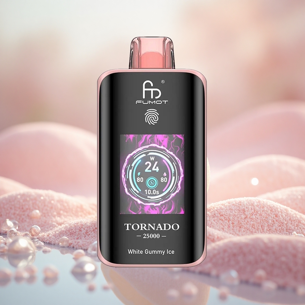 Putih Gummy Ais Fumot Tornado 25000 Hisapan Skrin HD 700mAh Bateri Isi Semula
