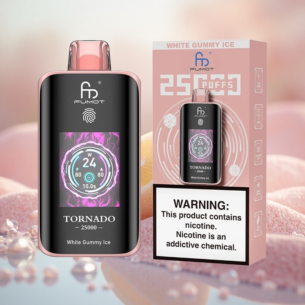 Putih Gummy Ais Fumot Tornado 25000 Hisapan Skrin HD 700mAh Bateri Isi Semula