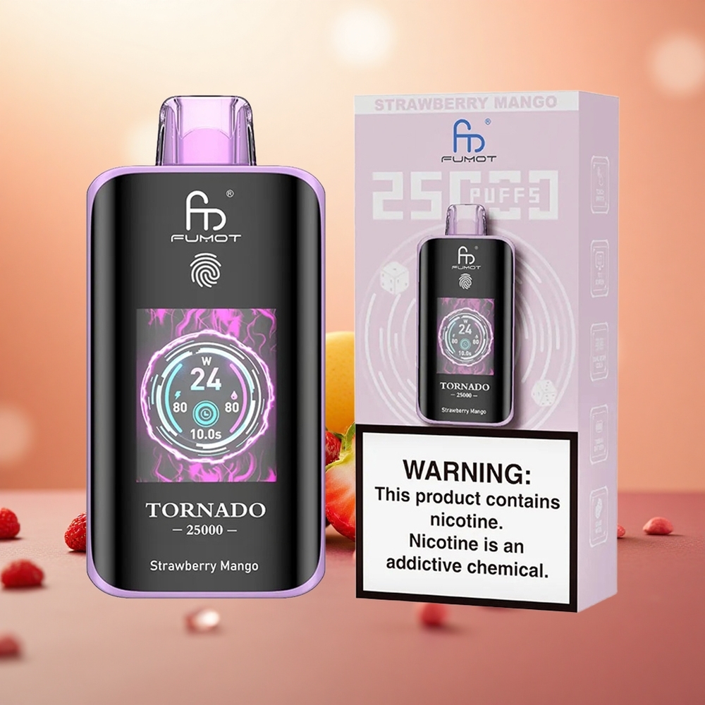 Strawberi Mangga Fumot Tornado 25000 Puffs Bateri Boleh Dicas Semula 700mAh