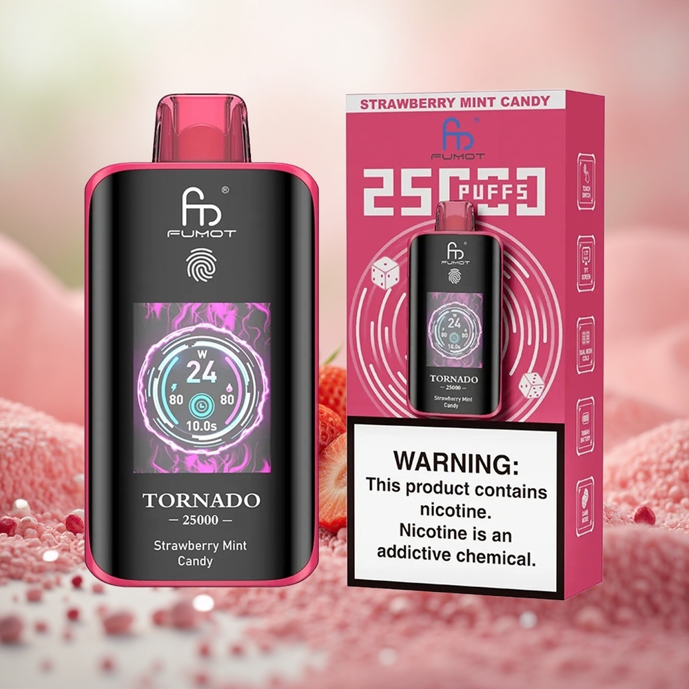 Strawberi Pudina Gula-gula Fumot Tornado 25000 Hisapan Bateri Boleh Dicas Semula 700mAh