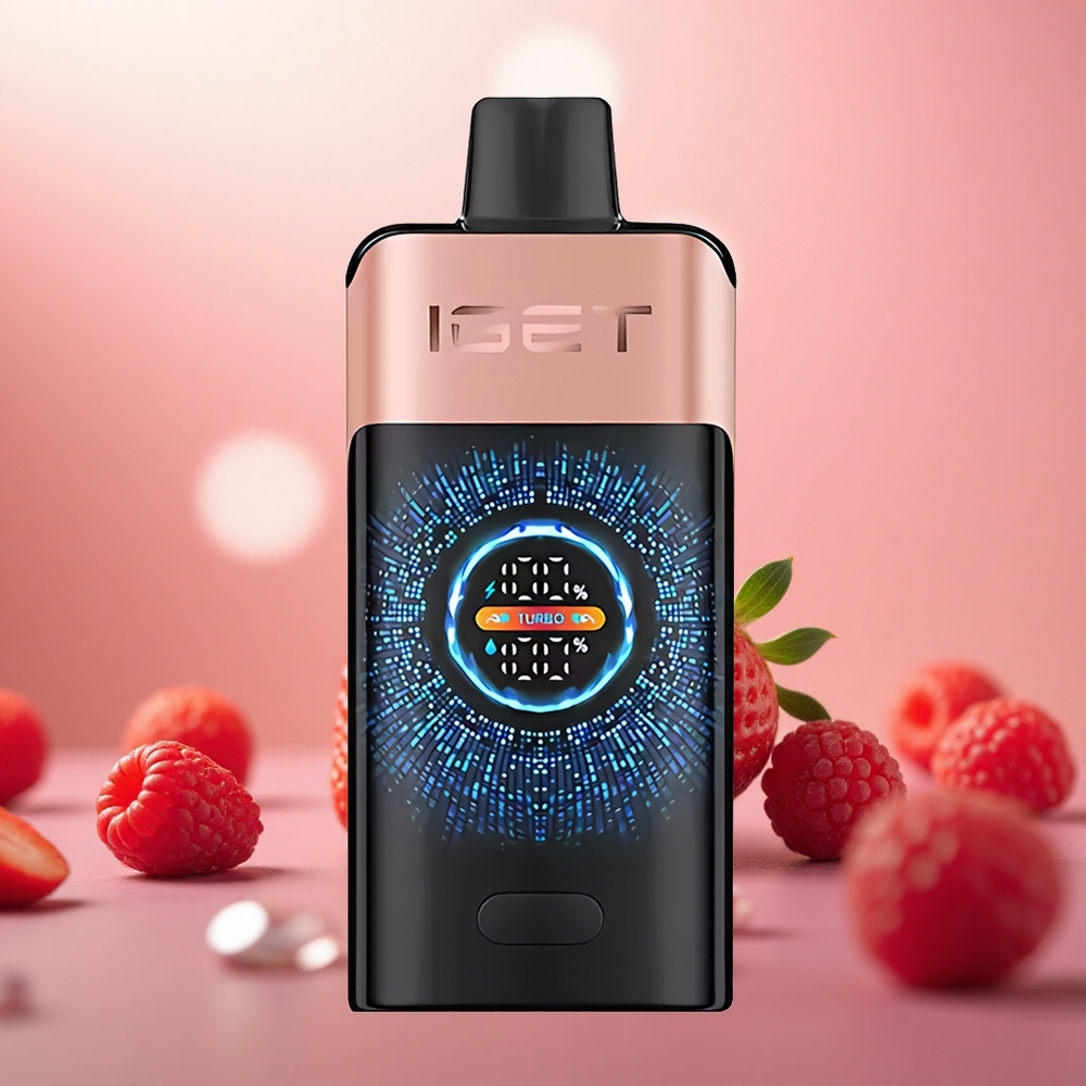 Strawberi Raspberi IGET ONE 12000 Puffs Skrin Warna Melengkung Besar