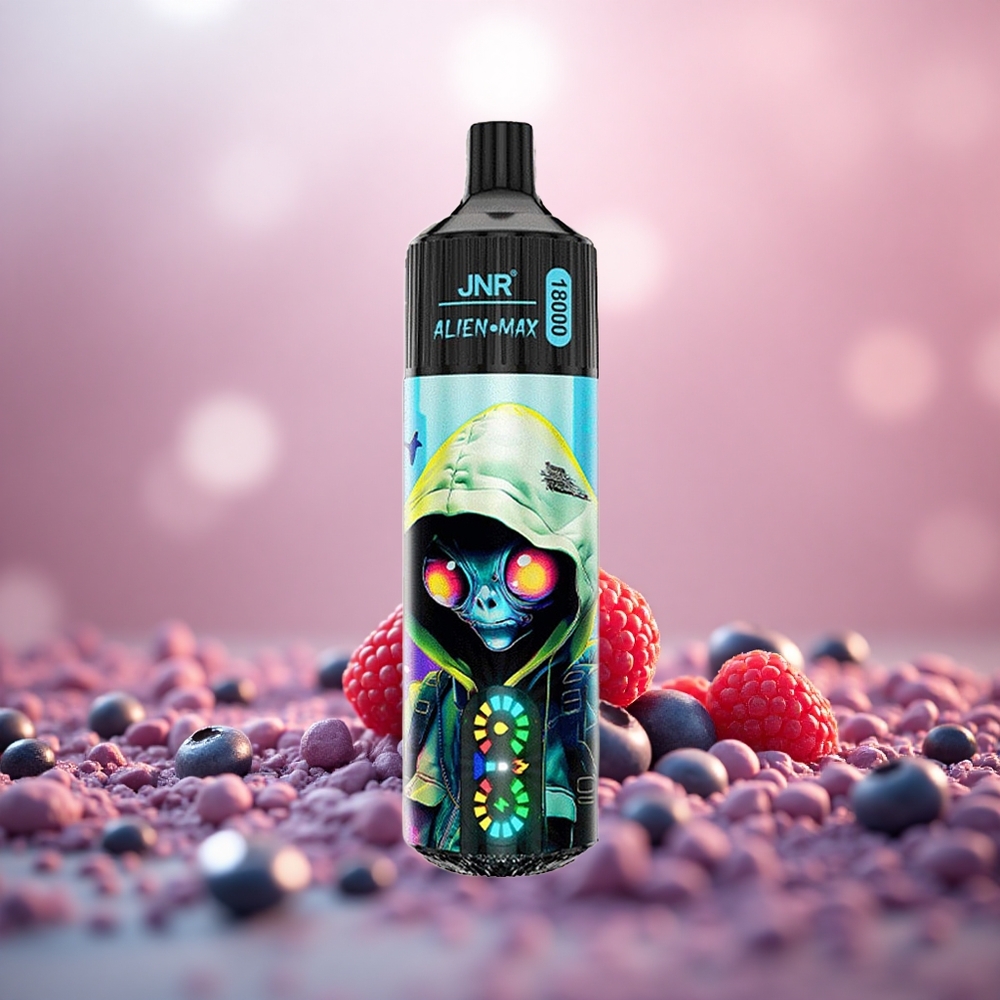 Beri Biru Rasberi JNR Alien Max 18000 Puffs Paparan LED Pintar Gegelung Dwi Mesh Kuasa Cepat Type-C