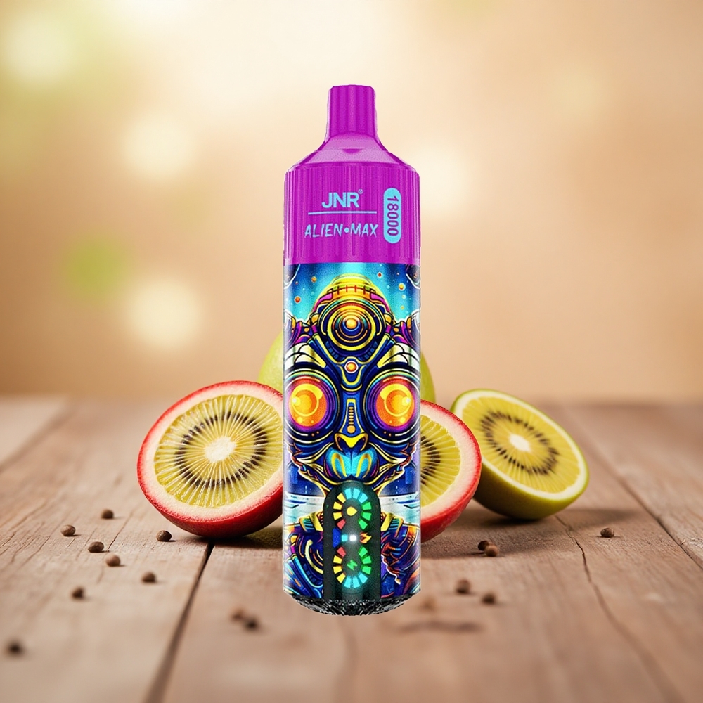 Kiwi Buah Markisa Jambu Batu JNR Alien Max 18000 Puffs Gegelung Dwi Mesh LED Display