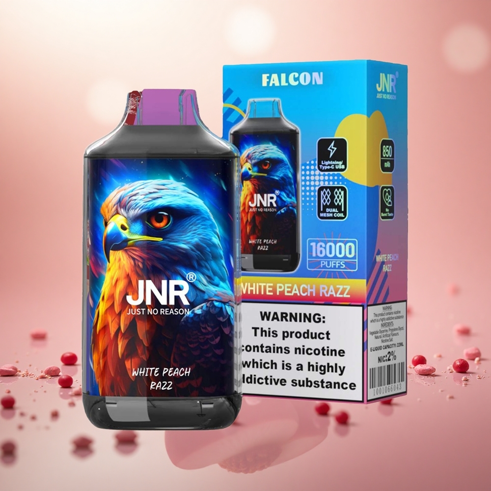 Putih Peach Razz JNR Falcon 16000 Puffs Gegelung Dwi Mesh