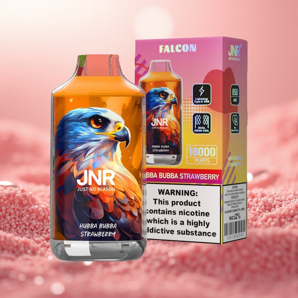 Strawberi Hubba Bubba JNR Falcon 16000 Puffs Gegelung Dwi Mesh Smart LED Display