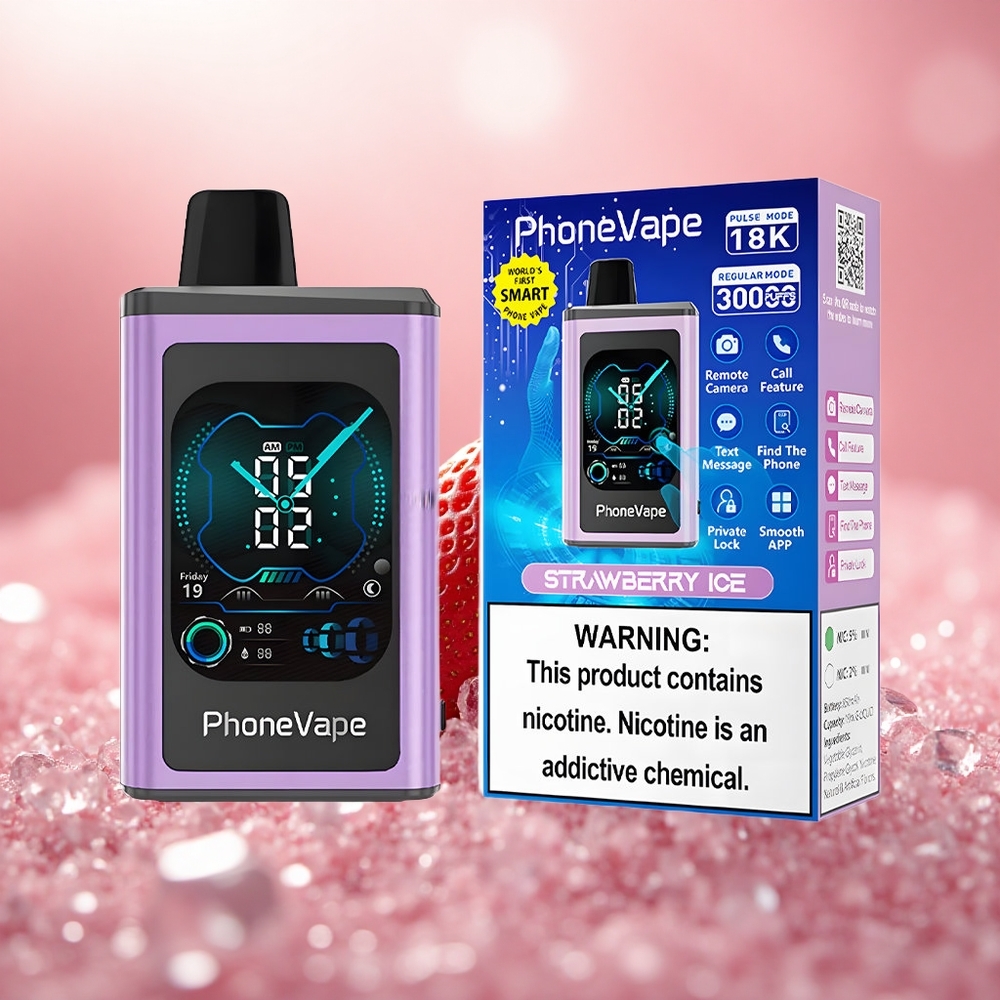 Strawberi Ais JNR PhoneVape 30000 Hisap Skrin Penuh Vape Sekali Pakai