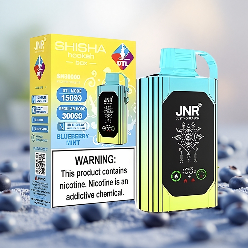 Blueberry Mint JNR Shisha Hookah Box 20500 Puffs Gegelung Dwi Mesh Vape Sekali Pakai